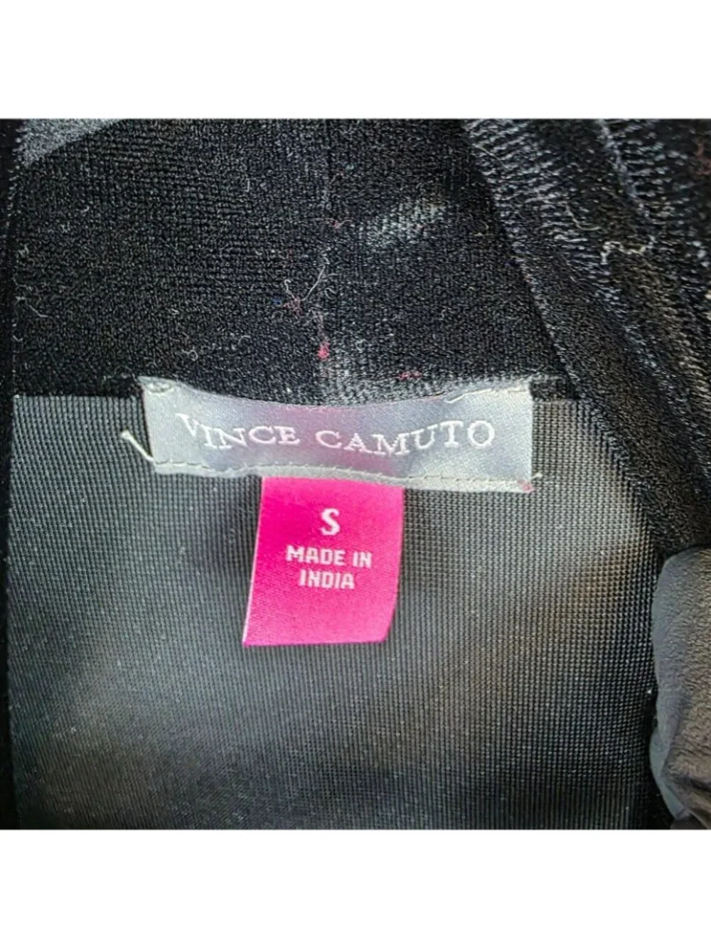 Vince Camuto Jacket Womens Small Black Velvet Open Front Stretch Mid Length